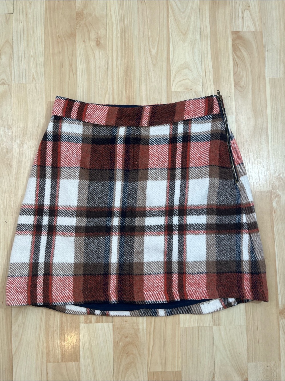 Lulus Mad for Plaid Cream and Orange Plaid Mini Skirt Small